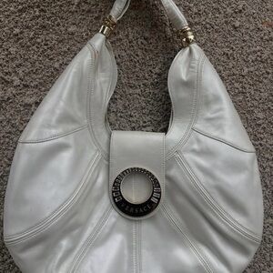 Versace Pearl White Leather Shoulder Hobo with Signature Medallion